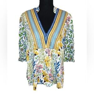 Anthropologie Blue and Yellow Floral Blouse
